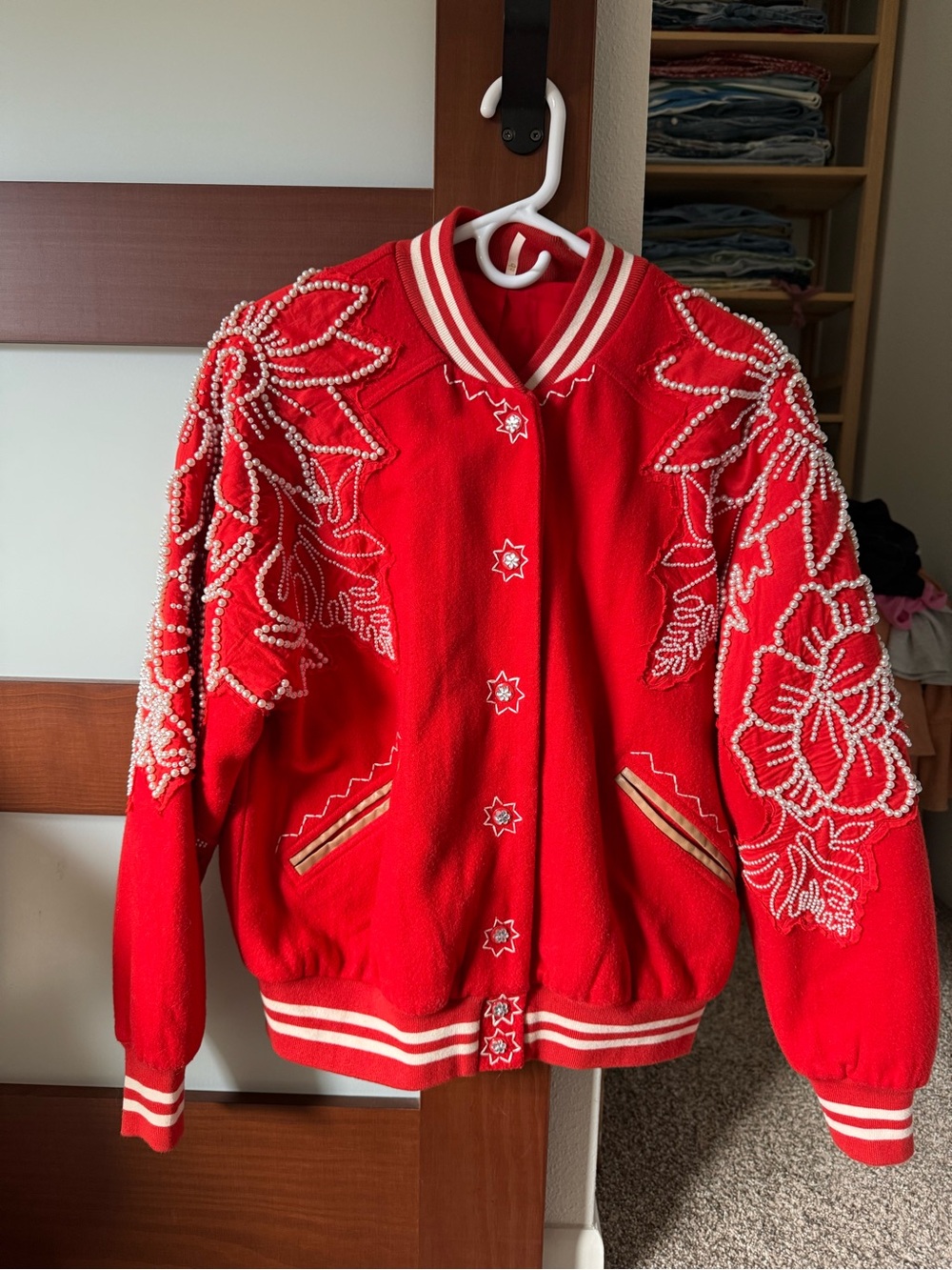 Pretty in pearls bomber jacket